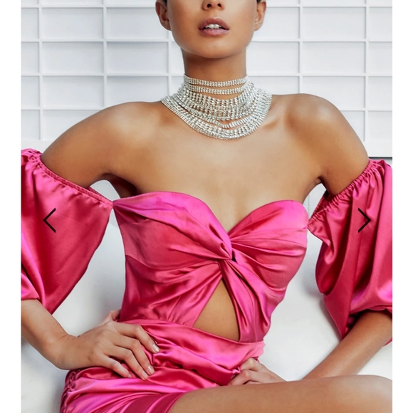 pink satin cut out dress